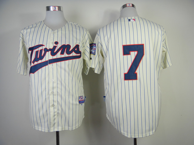 Men Minnesota Twins 7 Mauer Cream MLB Jerseys